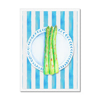 Asparagus Painting on Blue Stripe | Kitchen Wall Art - Framed