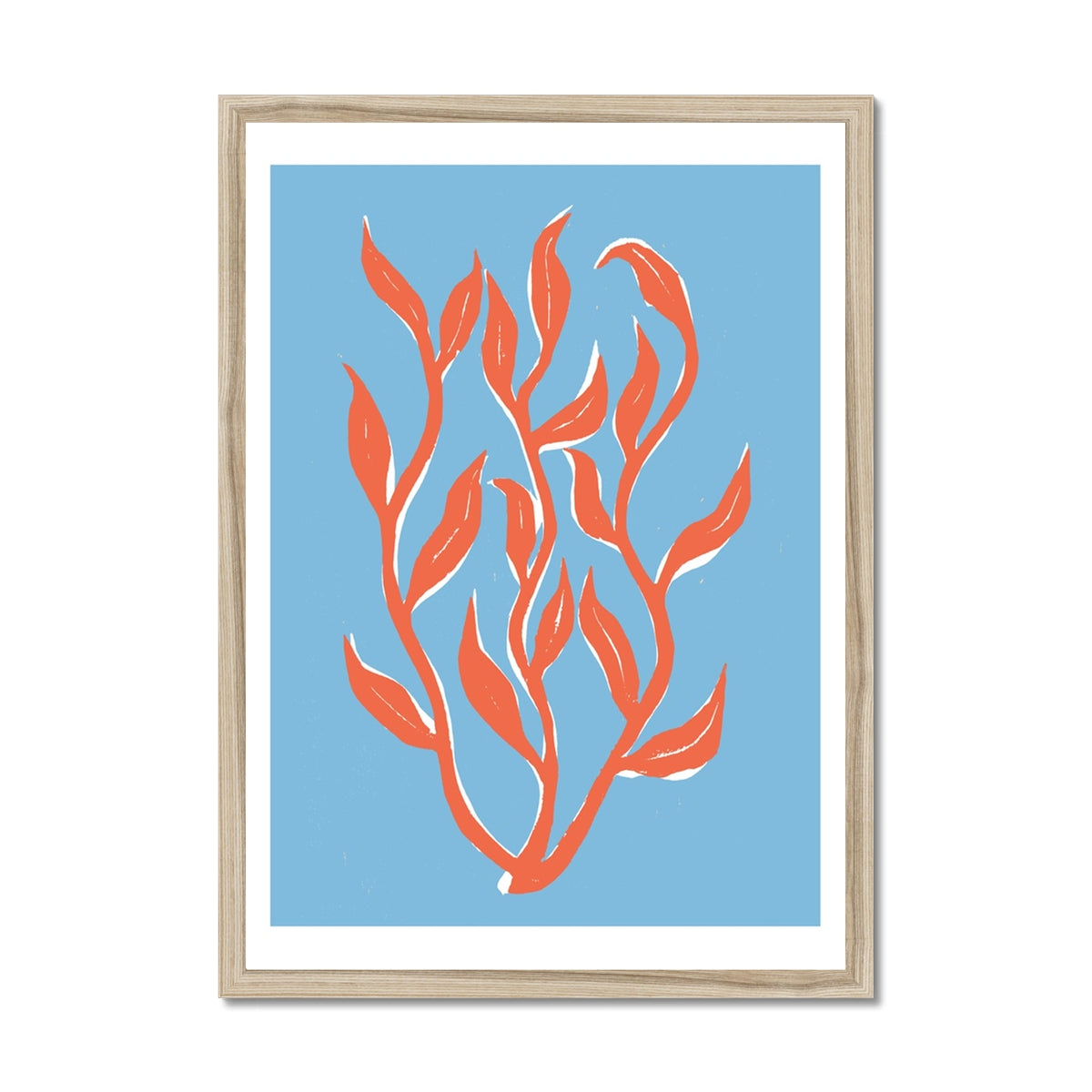 Abstract Colourful Seaweed Art Print No 1 | Coastal Graphic Wall Decor | Handcrafted Lino Cut Design - Framed