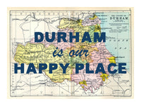 Happy Place Map Print With Blue Font - Personalised