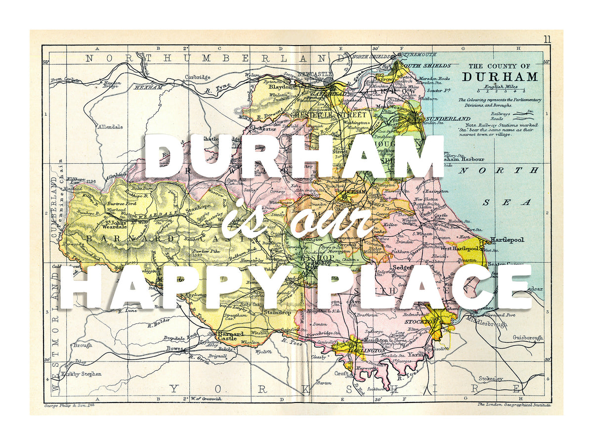 Happy Place Map With White Font - Personalised