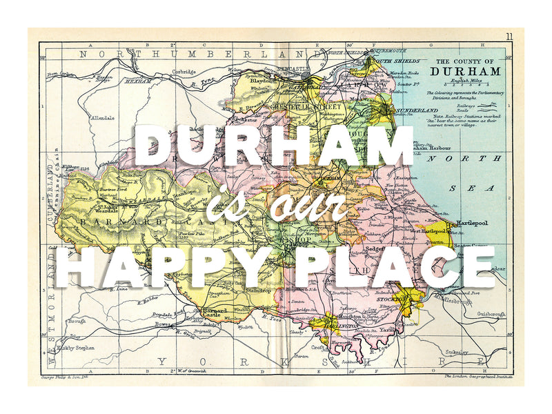 Happy Place Map With White Font - Personalised