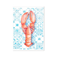 Lobster Print on Blue Mediterranean Tiles | Kitchen Art - Unframed