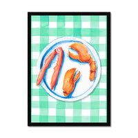 Lobster Painting on Green Gingham | Kitchen Wall Art - Framed