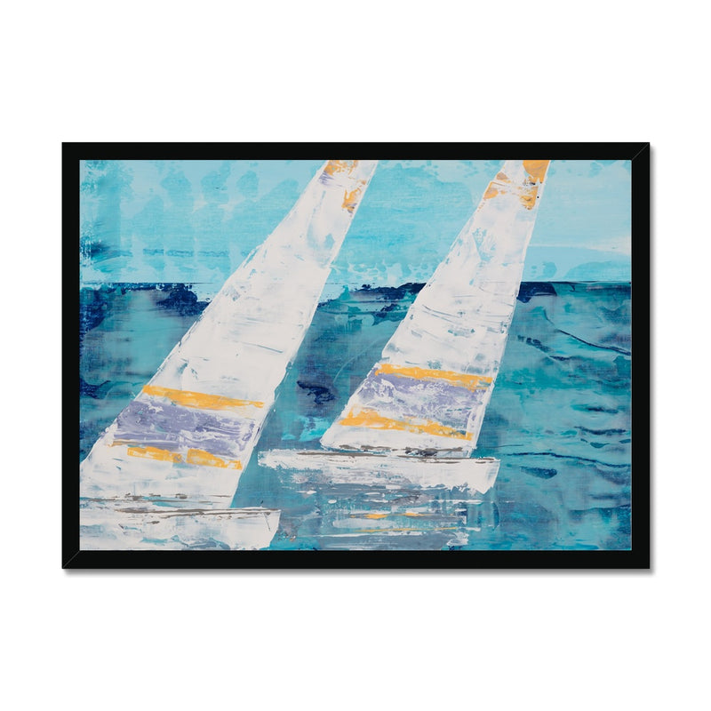 Two White Sails |Sailing Painting | Nautical Sailing Regatta Painting  - Framed