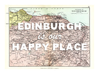 Happy Place Map With White Font - Personalised