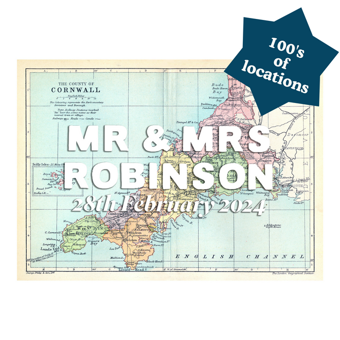 Wedding and Engagement Map Print - White Font - From £18 - Beach House Art