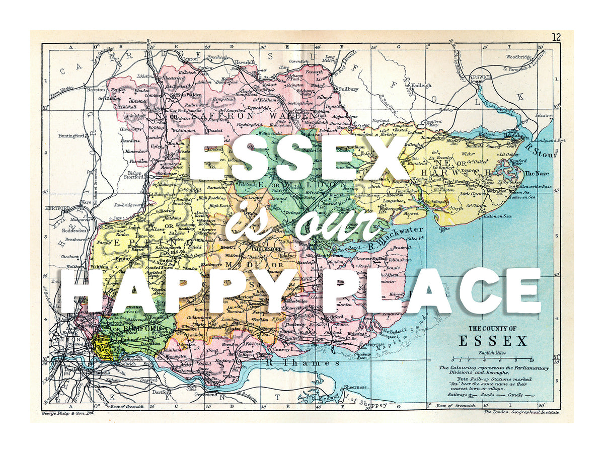 Happy Place Map With White Font - Personalised