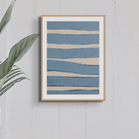 Set of Three Wave Prints - Unframed Beach House Art set of blue abstract line art prints