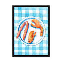 Lobster Painting on Blue Gingham | Kitchen Wall Art - Framed