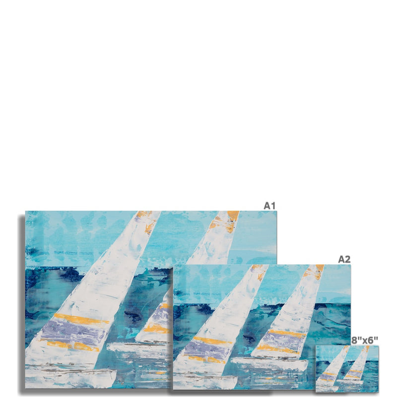 Two White Sails Print | Sailing Painting | Nautical Sailing Regatta Painting  - Unframed