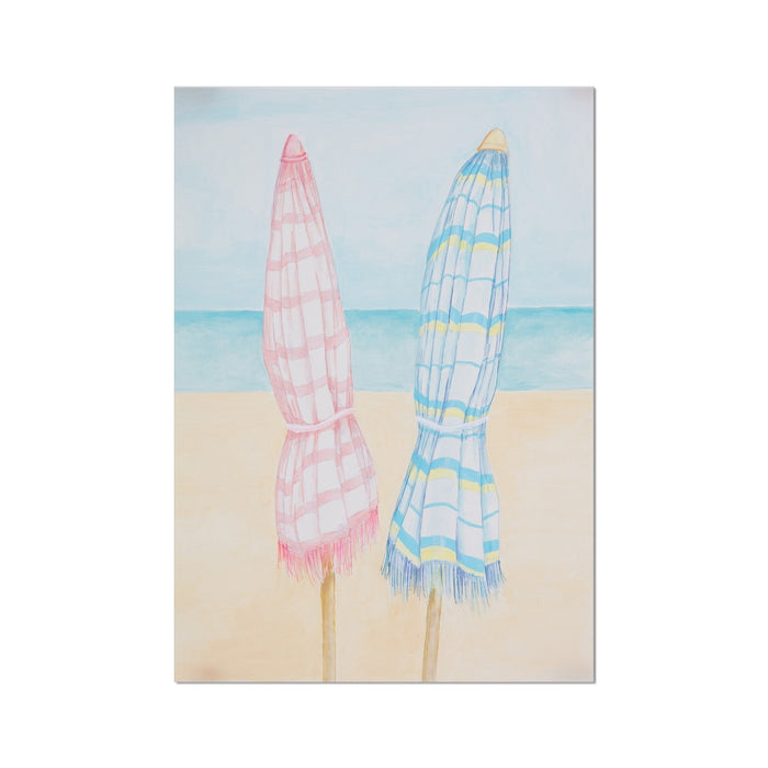 Beach Painting | Seascape Striped Umbrellas | Pastel - Unframed