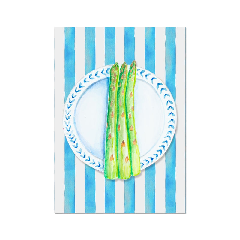 Asparagus Painting on Blue Stripe | Kitchen Wall Art - Unframed