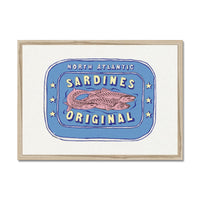 Sardine Painting | Cornish Blue Tin of Sardine Print | Colourful Kitchen Art - Framed