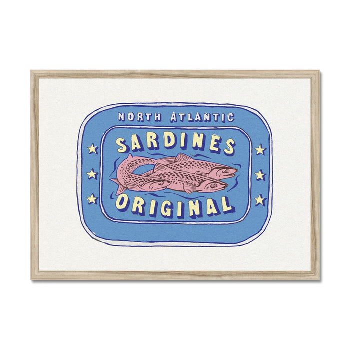 Sardine Painting | Cornish Blue Tin of Sardine Print | Colourful Kitchen Art - Framed