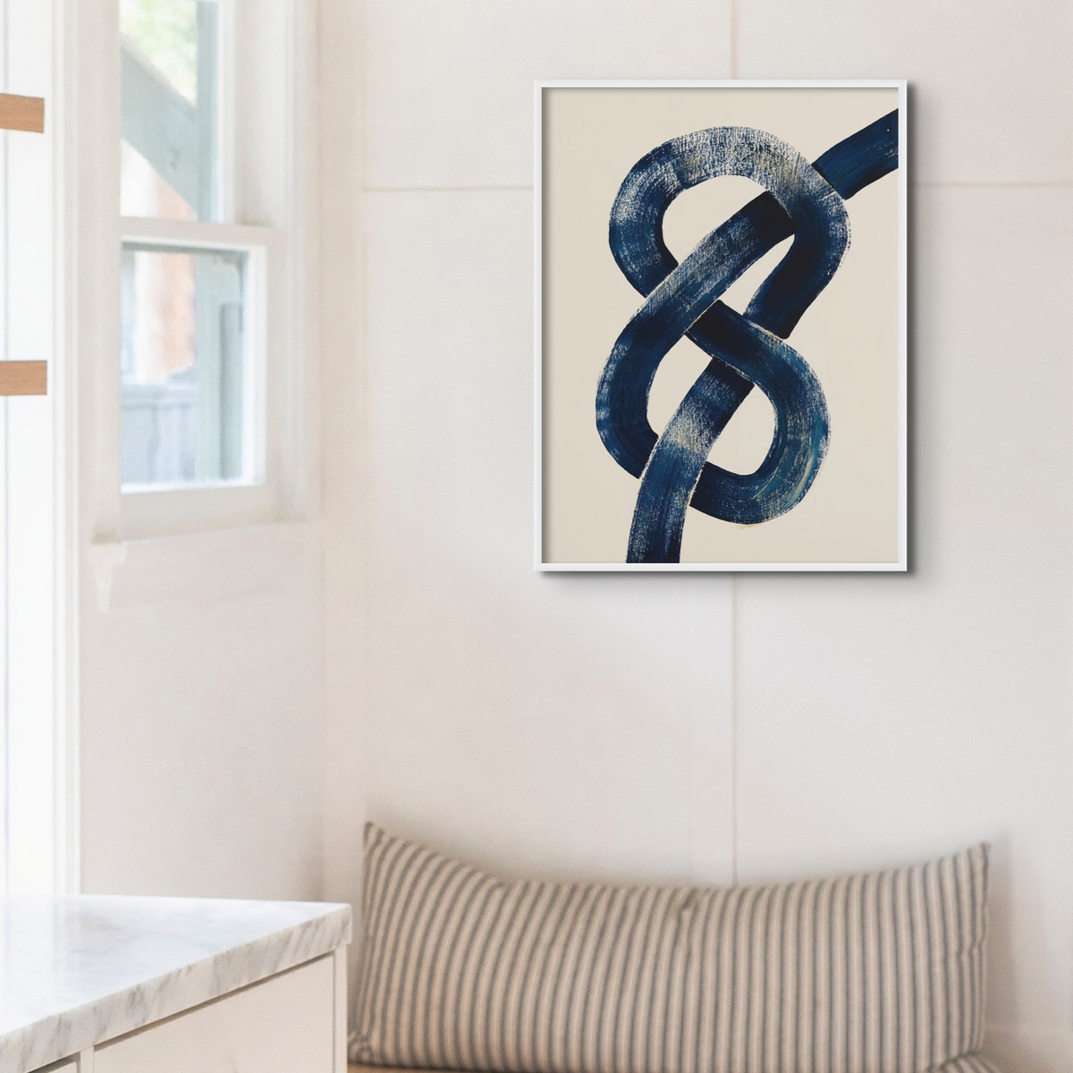 Figure of Eight Knot |Blue Abstract Line Art | Modern Nautical Wall Decor | Minimalist Print - Unframed