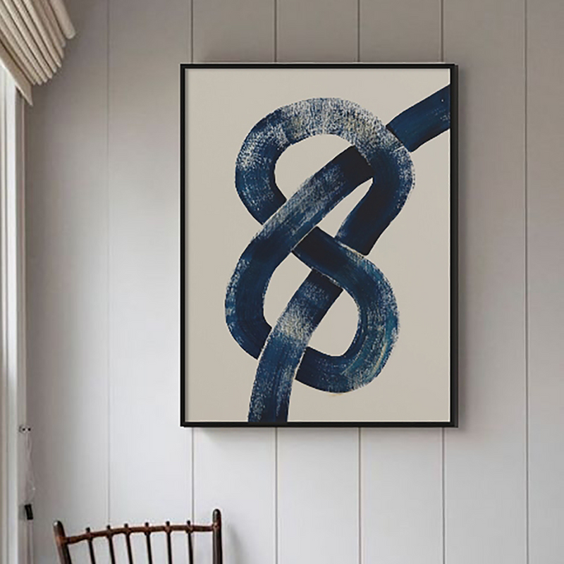 Figure of Eight Knot | Blue Abstract Line Art | Modern Nautical Wall Decor | Minimalist Print - Framed