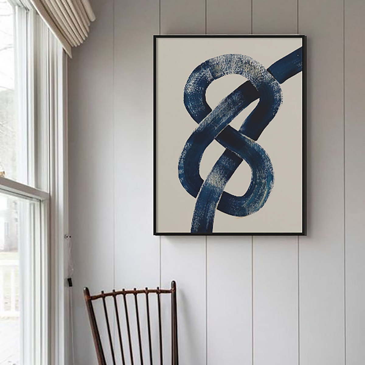 Figure of Eight Knot |Blue Abstract Line Art | Modern Nautical Wall Decor | Minimalist Print - Unframed