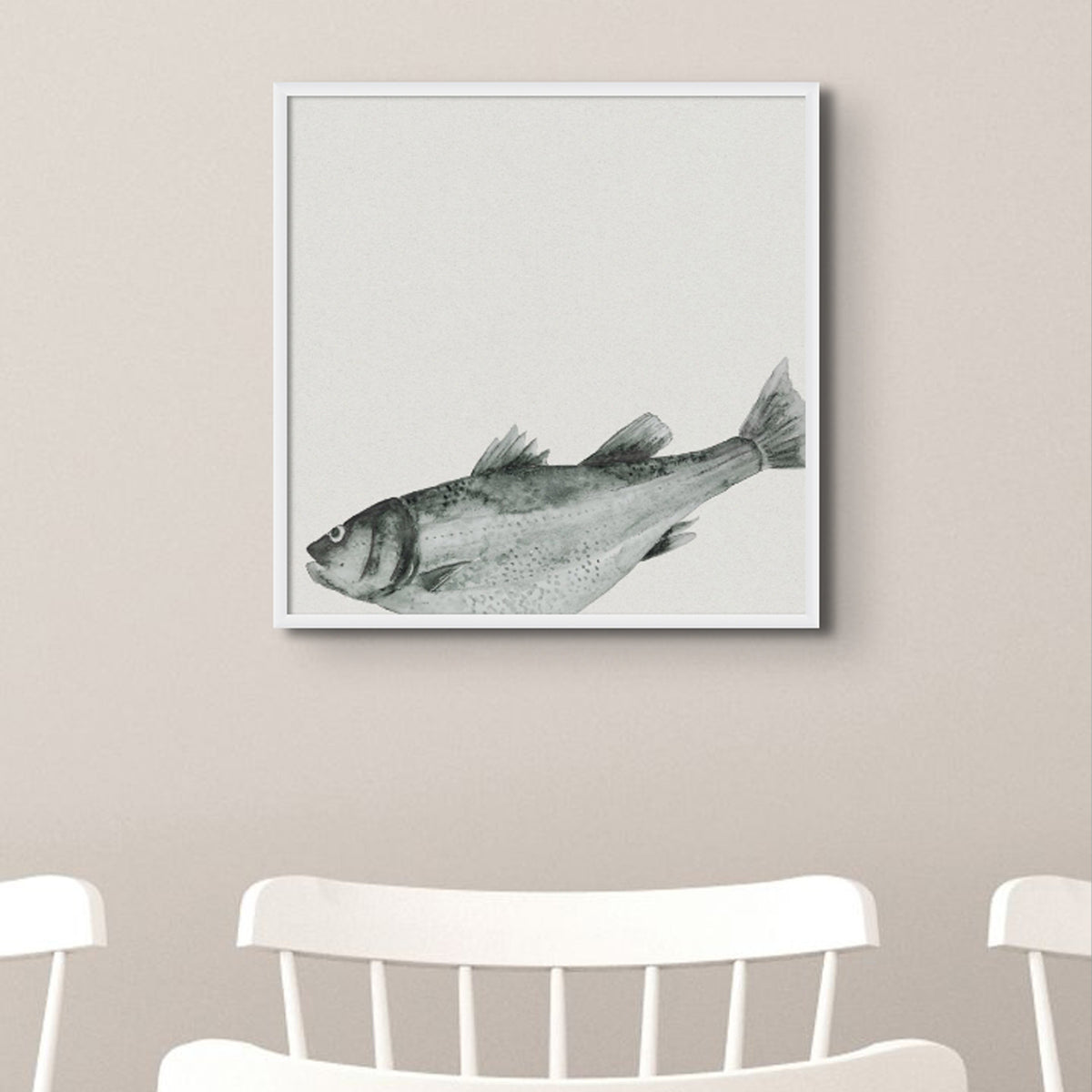 Ink Wash Fish Art Print | Square Format - Framed