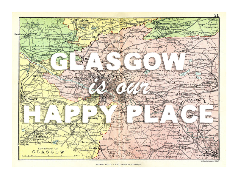 Happy Place Map With White Font - Personalised