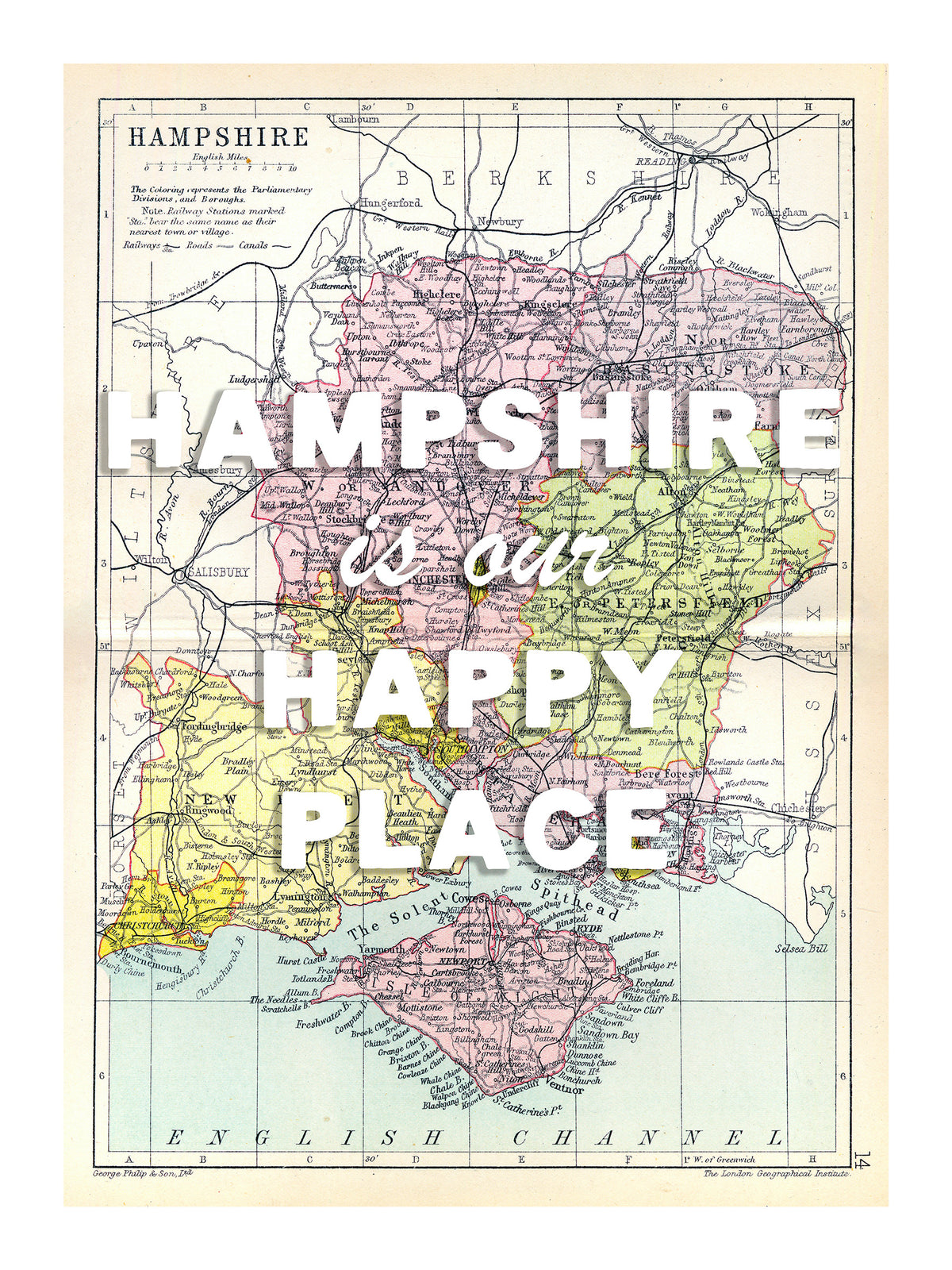 Happy Place Map With White Font - Personalised