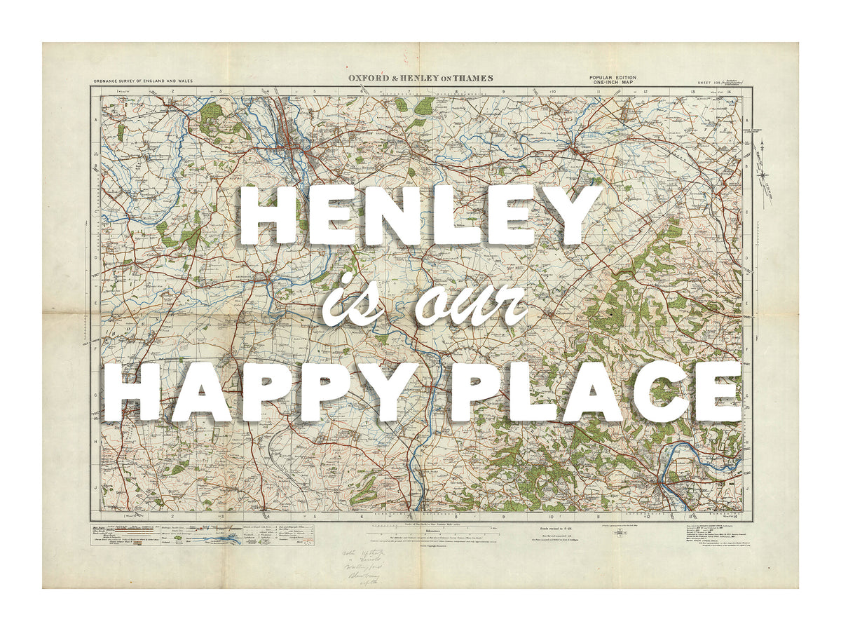 Happy Place Map With White Font - Personalised