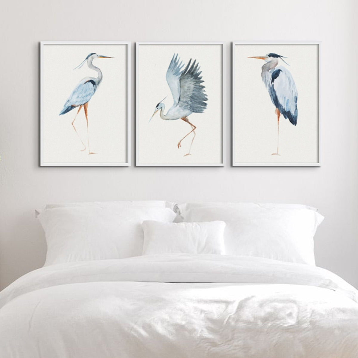 Heron Art Print - Set of Three Bird Prints - framed wall art prints