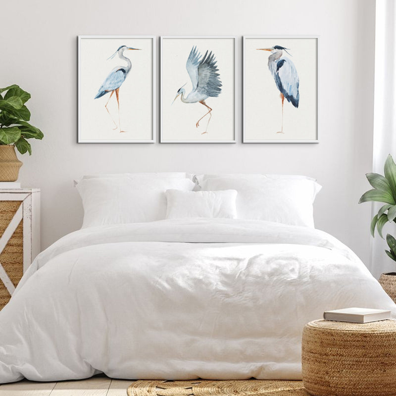 Heron Art Print - Set of Three Bird Prints - framed wall art prints