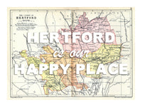 Happy Place Map With White Font - Personalised