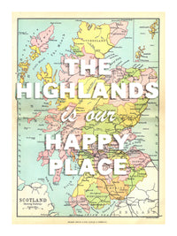 Happy Place Map With White Font - Personalised