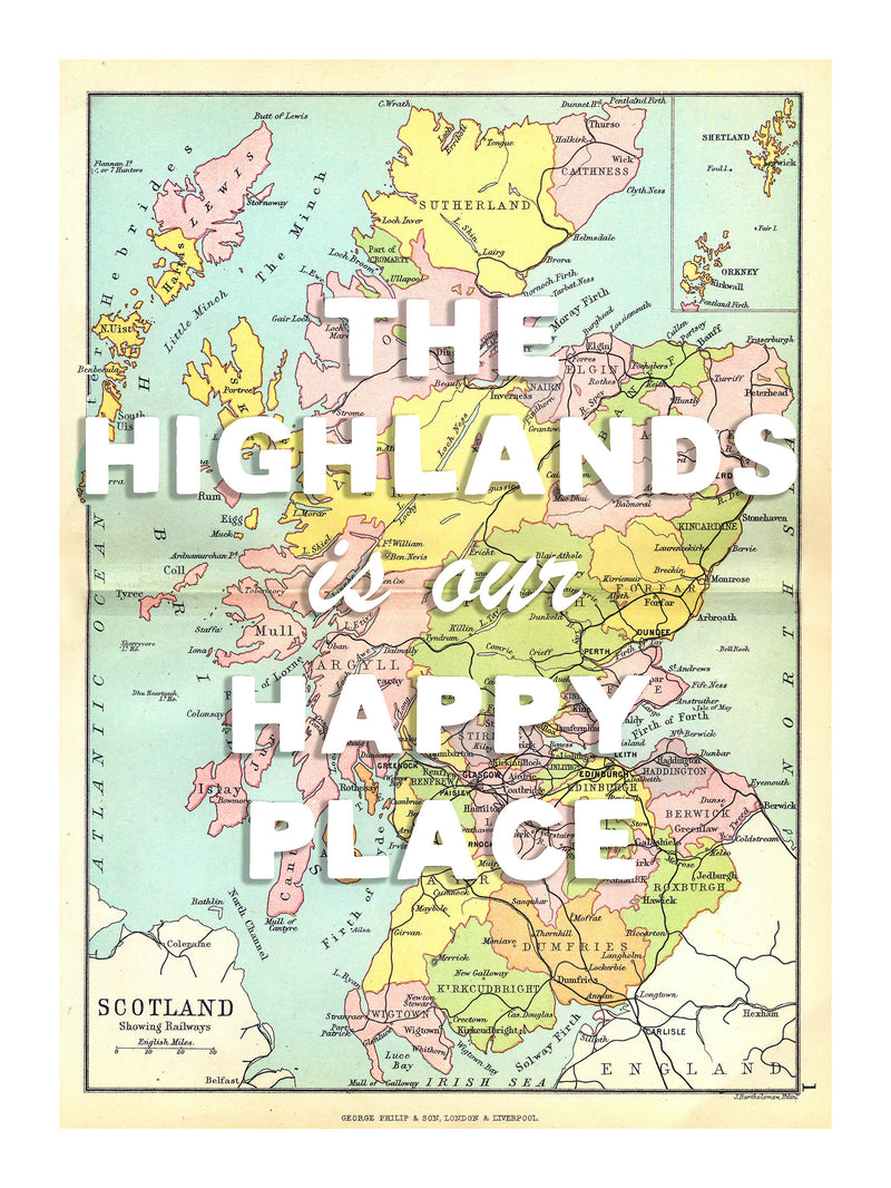 Happy Place Map With White Font - Personalised