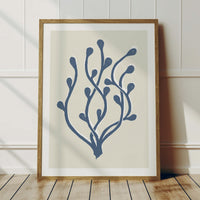 Abstract Indigo Seaweed Art Print No 2 | Coastal Graphic Wall Decor | Handcrafted Lino Cut Design - Unframed