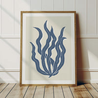 Abstract Indigo Seaweed Art Print No 3 | Coastal Graphic Wall Decor | Handcrafted Lino Cut Design - Unframed