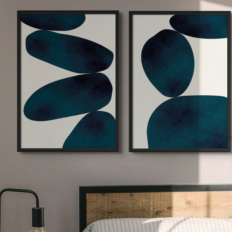 Abstract Blue Art Print | Abstract Solid Shape Art - Framed Wall Art