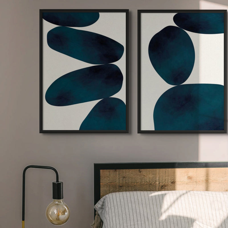 Indigo Balancing Stones No 3 Painting | Abstract Shape Art - Unframed