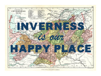 Happy Place Map Print With Blue Font - Personalised