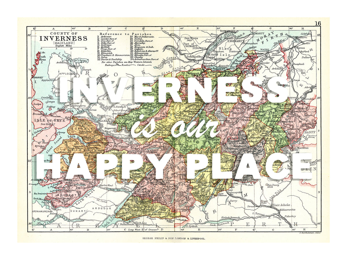 Happy Place Map With White Font - Personalised