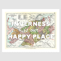 Happy Place Map With White Font - Personalised