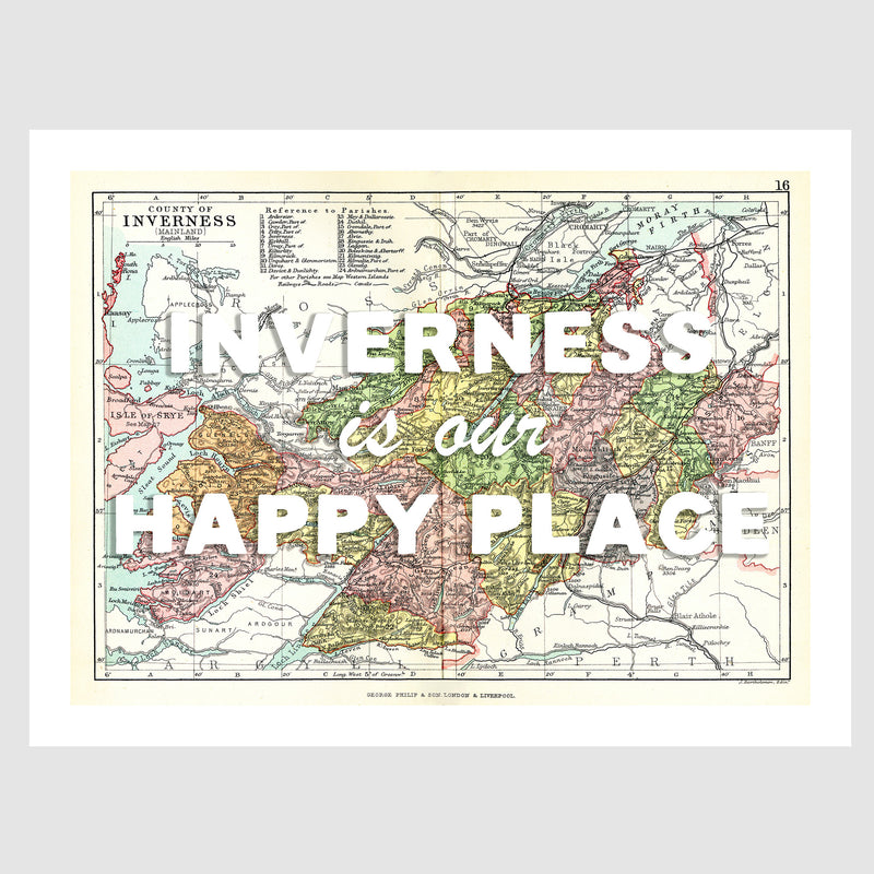 Happy Place Map With White Font - Personalised