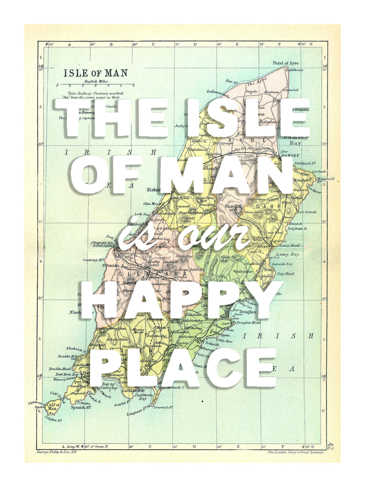 Happy Place Map With White Font - Personalised