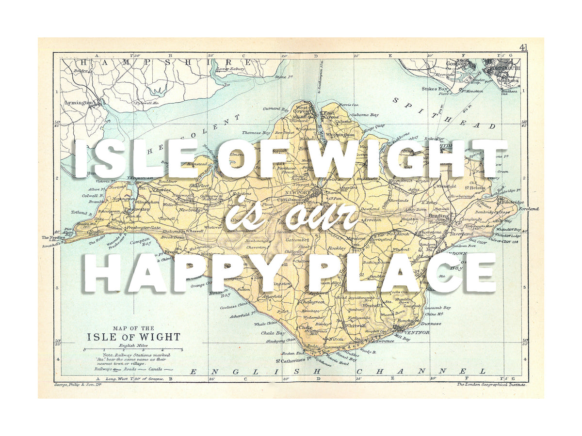 Happy Place Map With White Font - Personalised