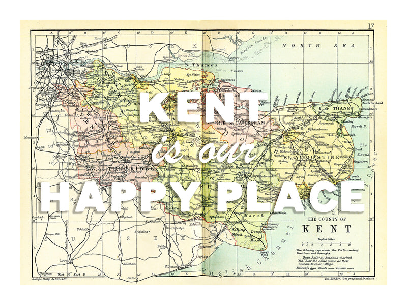 Personalised Quote on Map Print | Personalised Vintage Map Picture - Unframed