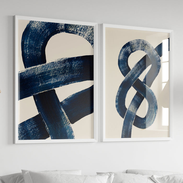 Set of Two Abstract Knot Paintings | Broad Brush Strokes Line Painting - Unframed