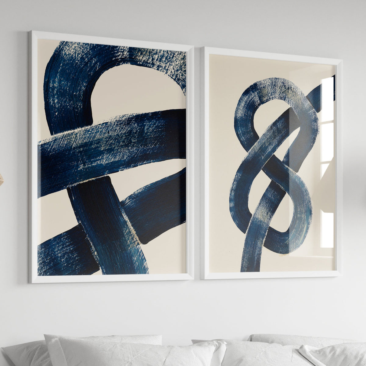 Figure of Eight Knot | Blue Abstract Line Art | Modern Nautical Wall Decor | Minimalist Print - Framed