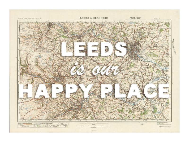 Happy Place Map With White Font - Personalised