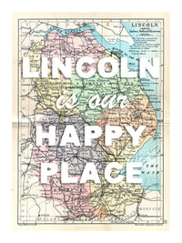 Happy Place Map With White Font - Personalised