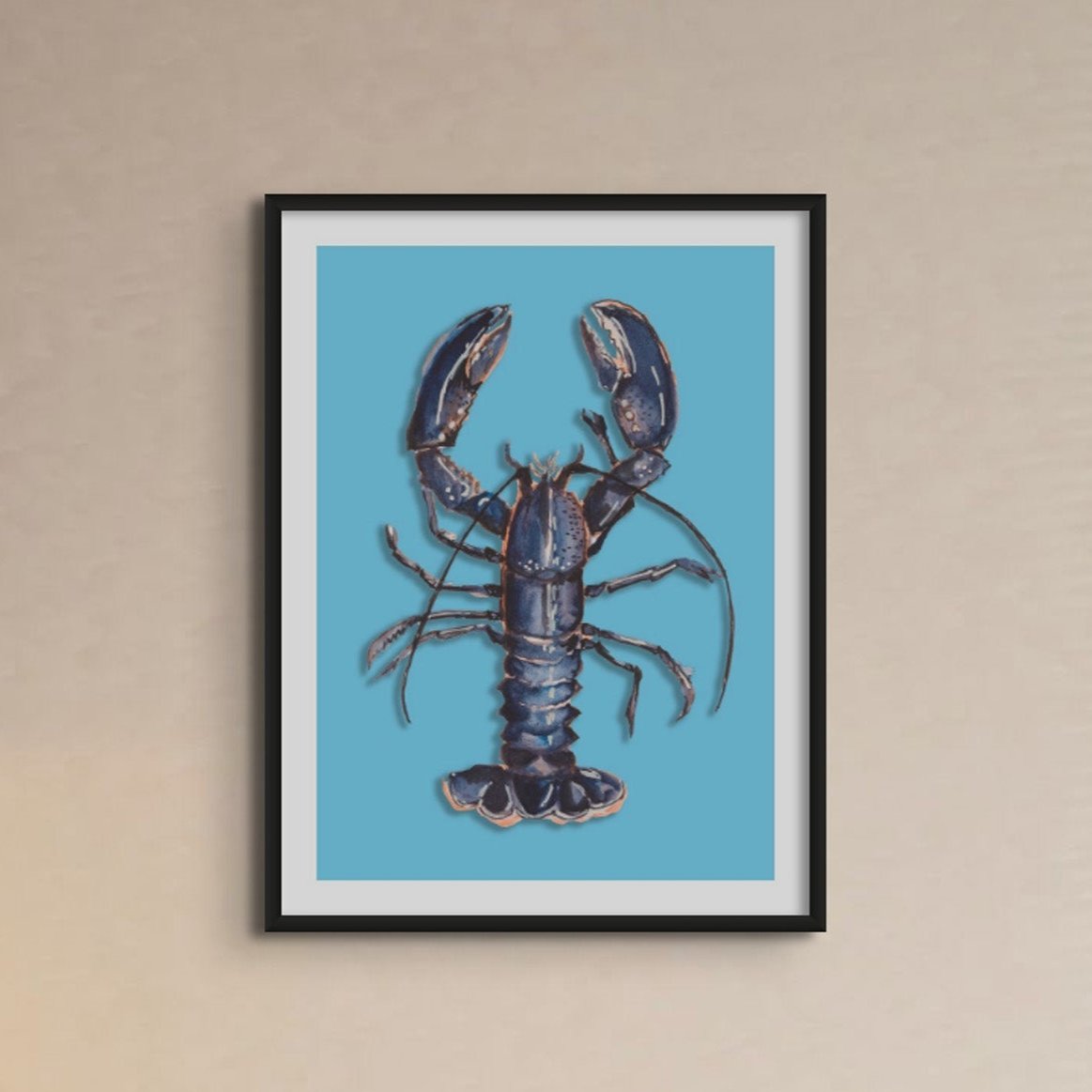 Lobster Art Print | Colourful Kitchen Wall Art | Lobster Painting on Blue - Unframed