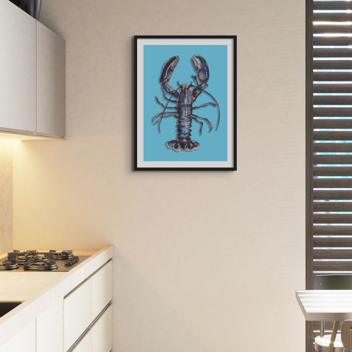 Lobster Art Print | Colourful Kitchen Wall Art | Lobster Painting on Blue - Unframed