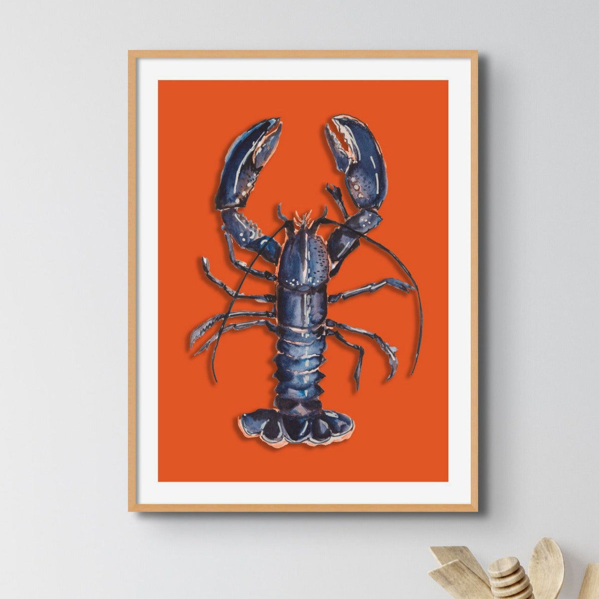 Lobster Painting | Shellfish Kitchen Wall Art | Lobster Print on Orange Background - Unframed