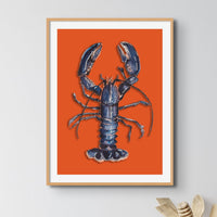 Lobster Painting | Shellfish Kitchen Wall Art | Orange Red - Unframed