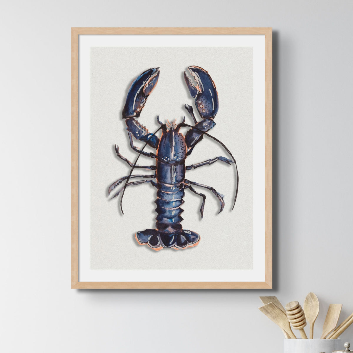 Set of Shellfish Art Prints - Kitchen Art Prints - Framed Beach House Art - Blue Abstract Art prints